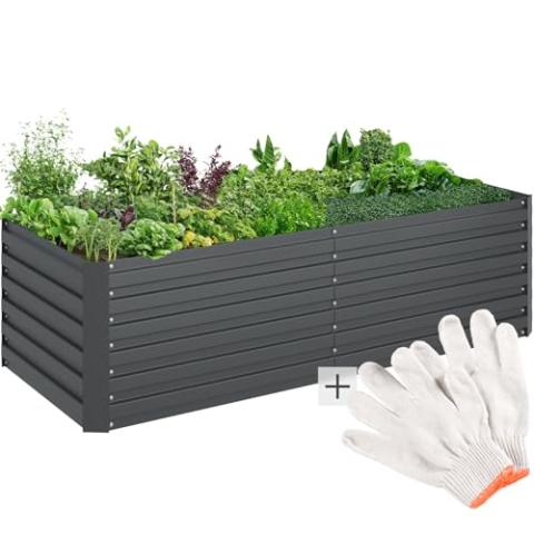 tectake® Hochbeet Metall, Hochbeete-Kit für Beet, Hochbeet Garten, wetterfest, Pflanzkasten, Kräuterbeet, Frühbeet, Gemüsebeet, Pflanzenbeet, zur Anzucht, als Blumenkasten - 880l, 2000 x 80 x 56 cm