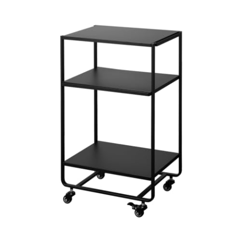 YAMAZAKI 4919 Tower 3-stöckiger Rollwagen mit Griff, schwarz, Stahl, minimalistisch, 38 x 49 x 81.5 cm