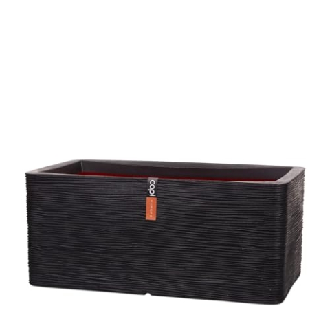 Capi Europe - Gefäß rechteckig Rib NL - 73x39x32 - Schwarz - Öffnung Ø31 - Blumentopf für den Innen- und Außeneinsatz - Bruchsicher - 100% recycelbar - KBLR963