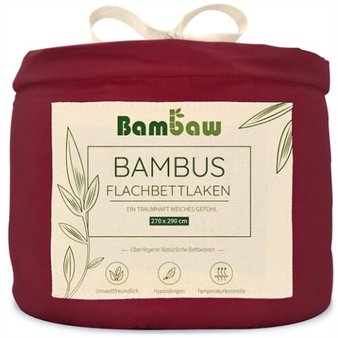 Übergroßes Silber Bettlaken ohne Gummizug aus Bambus | Kühlendes 270x290 cm Bambus Laken | Bambus Bettwäsche | Allergie Bettwäsche | Angenehme Bettlaken Sommer | Rotes Bettlaken | Bambaw