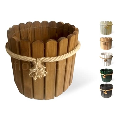 Floranica Runder Blumentopf aus Kieferholz Pflanzentopf Blumenkasten Kräutertopf Behälter für Blumen Kräuter der Pflanzen Dekoration für Haus Garten Für Innen- und Außenbereich 33x30cm Braun