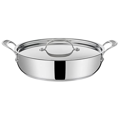 Tefal Jamie Oliver Cook‘s Classic Servierpfanne 30 cm, Schmorpfanne Induktion mit Antihaftversiegelung, Thermo-Signal bei idealer Brattemperatur, für alle Herdarten geeignet, Edelstahl, E30690