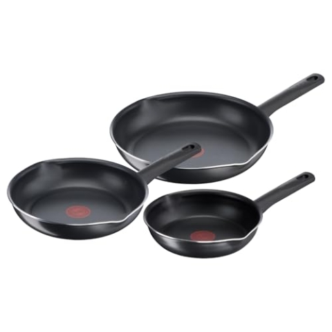 Tefal Day By Day On 3-teiliges Pfannenset 20/24/28 cm, Antihaftversiegelt, tiefe Form mit Ausgießer, Thermo-Signal bei idealer Brattemperatur, nicht induktionsgeeignet, B56490