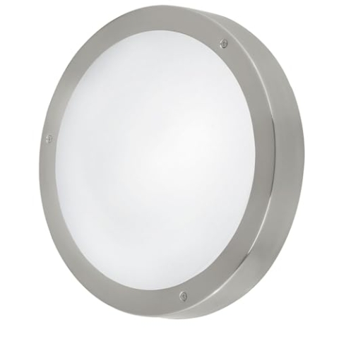 EGLO LED Außen-Deckenlampe Vento 1, 1 flammige Außenleuchte für Wand und Decke, Deckenleuchte aus Edelstahl und Glas, Farbe: Silber, weiß, IP44