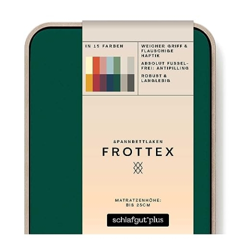 schlafgut Frottex Spannbettlaken 180x200cm bis 200x200cm – Green Deep - 75% Baumwolle, 25% Polyester, Oeko-TEX Zertifiziert - Matratzenhöhe bis 25 cm