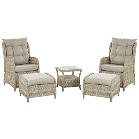 Beliani Lounge Set 5-teilig Rattan natürlich mit Auflagen beige Sessel versellbar Ponza