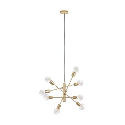 EGLO Pendelleuchte Gradoli 1, 8 flammige Hängelampe, Hängeleuchte aus Metall in Messing-Gebürstet, Esstischlampe, Wohnzimmerlampe hängend mit E27 Fassung, Ø 71 cm