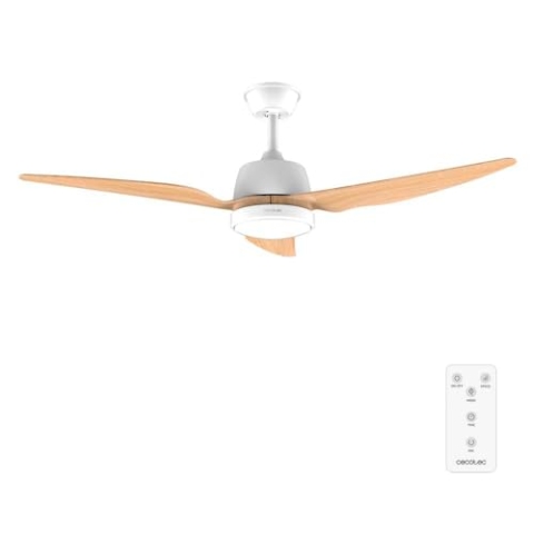 Cecotec - Deckenventilatoren mit Licht EnergySilence Aero 5250 WhiteWood, 62W DC Motor, Durchmesser 48 Zoll, 3 Geschwindigkeiten, Timer und Winter/Sommermodus, Weiß&Braun