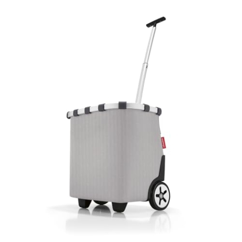 reisenthel carrycruiser Tragbarer Einkaufstrolley mit stabilem Aluminiumrahmen, Schultergurt und herausnehmbarer Netz-Innentasche Aus wasserabweisendem Material, Couleur: Herringbone Grey