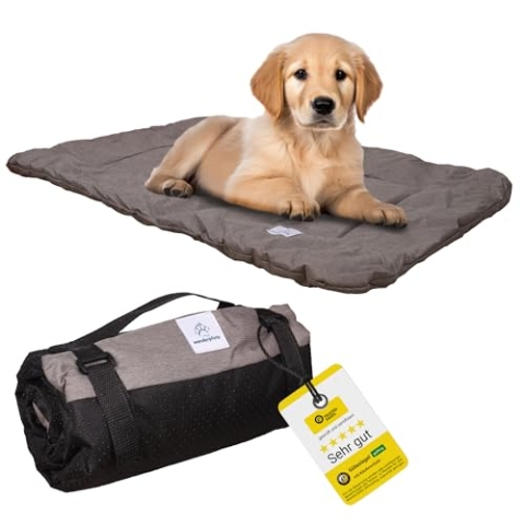 Wanderpfote Hundedecke für Unterwegs, 90 x 60cm – Waschbar, Orthopädisch, Wasserdicht – Hochwertiges Design – Hundedecke Outdoor, Hundematte Auto (Braun, Größe L)