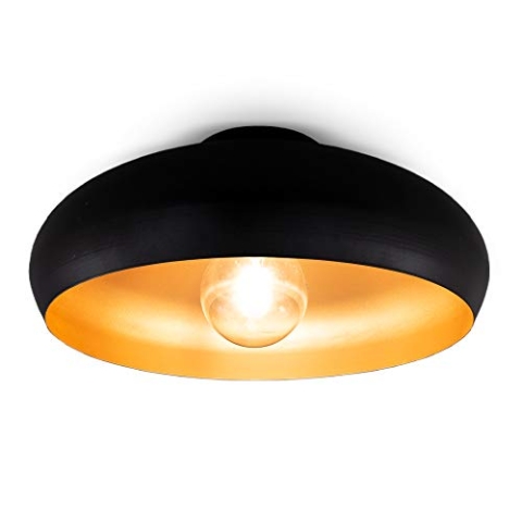 B.K.Licht - Deckenlampe E27 Fassung, max. 60 Watt, Vintage, Deckenleuchte, Lampe, Wohnzimmerlampe, Schlafzimmerlampe, Küchenlampe, Deckenbeleuchtung, Retro, 39,5x17,5 cm, Schwarz-Gold
