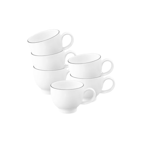 Seltmann Weiden Lido Black Line Espressotassen 6er Set, 90 ml, Tassen mit schwarzem Rand, Porzellan, Weiß