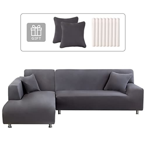 Lydevo Sofabezug Ecksofa L Form Sofa Überwürfe Stretch Sofabezug L Form Rechts oder Links mit Zwei Kissenbezügen Waschbar Universal-Couchbezug L Form Sofa Cover L Shape(3 Sitzer+3 Sitzer,Grau)