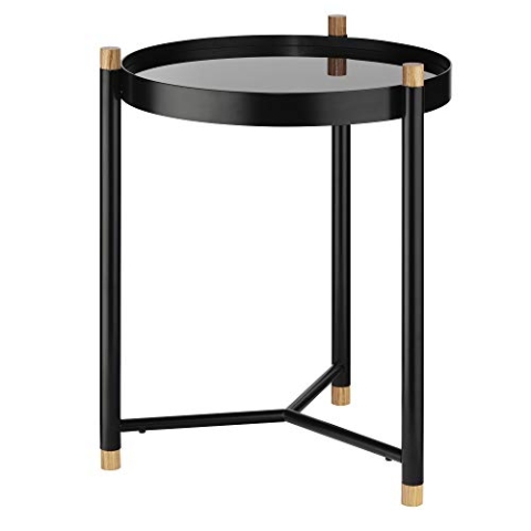 Kela Beistelltisch, Oak, Pulverbeschichtetes Metall mit Eichenholz und Glas, Ø 40 cm, 24266, Schwarz matt