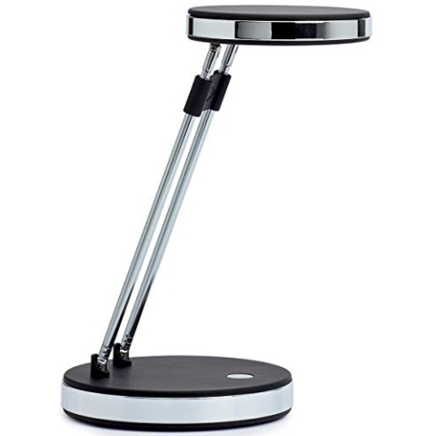 MAUL Schreibtischlampe MAULpuck 13x13x37cm | Moderne LED Lampe mit 1.260 Lux und 6.500 Kelvin | Tageslichtweiß | Tischlampe mit Metall-Teleskoparm für anpassbare Höhe | Schwarz