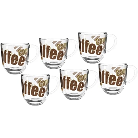 Leonardo Napoli Kaffee-Tassen 6er Set, spülmaschinengeeignete Kaffee-Becher mit Motiv, kleine Glas-Tasse mit Henkel, mikrowellenfest, 280 ml, 024235