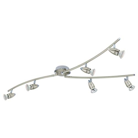 EGLO LED Deckenlampe Magnum LED, 6 flammige Deckenleuchte, Deckenstrahler aus Metall, Wohnzimmerlampe in Nickel-Matt, Chrom, Spots inkl. GU10 Leuchtmittel, warmweiß