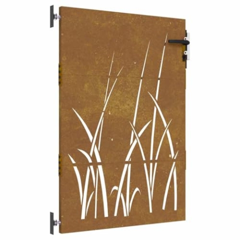 vidaXL Gartentor, Gartentür mit Gras-Design, Abschließbar Hoftor Eingangstor für Garten Terrasse, Tor Zauntor Gartenpforte, 85x125 cm Cortenstahl