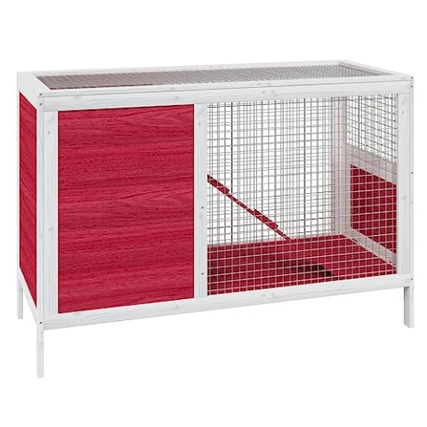 vidaXL Kaninchenstall, Hasenstall mit wasserfestem Dach, Kaninchenkäfig für Außenbereich, Kleintierstall Kleintierhaus, Rot Massivholz Kiefer