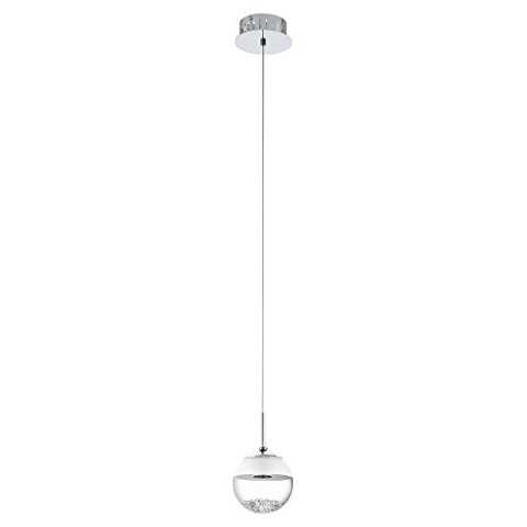 EGLO LED Pendelleuchte Montefio 1, 1 flammige Hängelampe, Pendellampe aus Metall, Glas und Kristall, Hängeleuchte in Chromfarben, Weiß, LED Esstischlampe warmweiß