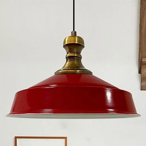 bamyum Asletl-Knob Hängelampe Industrie Pendelleuchte, 41 cm Lampenschirme, Moderne Metall Kücheninsel Leuchten, E27 Pendelleuchte für Wohnzimmer und Esszimmer, Rote Pendelleuchte