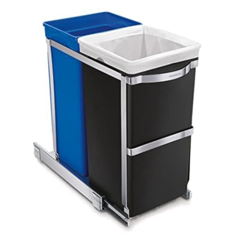 simplehuman CW1016 35 Liter (20/15) ausziehbarer Schrank-Recycler Mülltrennsystem 2 Fach Einbau Abfallsammler Abfalleimer Mülleimer Küche Mülltrennung, strapazierfähiger Stahlrahmen, 5 Jahre Garantie