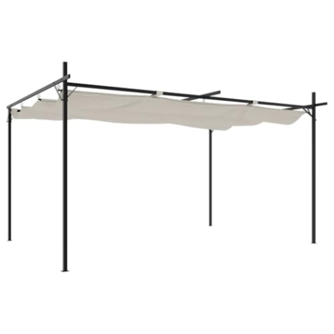 vidaXL Pergola, Pavillon mit Schiebedach, UV-beständig Überdachung Vordach für Garten Terrasse, Gartenpavillon Sonnnenschutz, Creme 395x292x230 cm