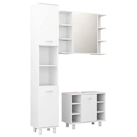 vidaXL Badmöbel Set 3-TLG. Waschbeckenunterschrank Unterschrank Spiegelschrank Hochschrank Schrank Badezimmerschrank Badschrank Weiß Holzwerkstoff