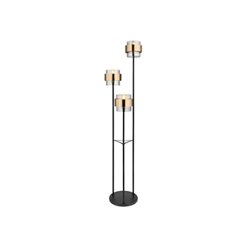 3-flammige Stehlampe MILLEY mit Rauchglas und Messingringe, Ø43cm