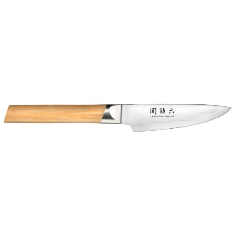 KAI Seki Magoroku Composite Officemesser 9 cm Klingenlänge - SUS420J2 Edelstahl 56 HRC /VG 10 Stahl 61 HRC - heller gemaserter Pakkaholzgriff - Handgefertigt in Japan - Durchgehender Erl