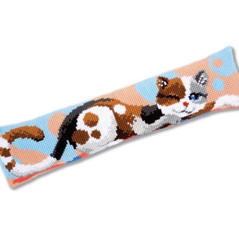 Vervaco Kreuzstich Stickpackungen Dekorative Zugluftstopper Vorgedruckt Kissen Katze DIY Set Kreativ Set Für Erwachsene ca. 80 x 20 cm Bastelset Handwerker Haus Dekoration