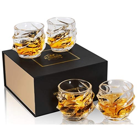 KANARS 4-teiliges Whisky Gläser Set, Bleifrei Kristall Whiskyglas, Hochwertige Qualität, 320 ml, Luxuriös Geschenk