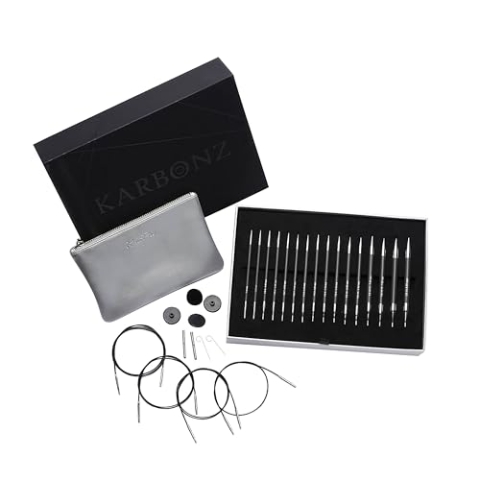 KnitPro Deluxe Geschenkset – Karbonz austauschbare Rundstricknadeln (3,50–8,00 mm) mit Zubehör, Schwarz und Silber