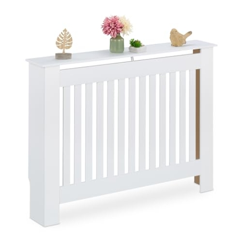 Relaxdays Heizkörperverkleidung Landhausstil, HBT 83x112x19 cm, für alte Heizkörper, Heizungsabdeckung Regal, MDF, weiß, L
