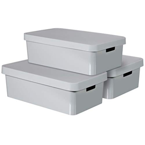 CURVER INFINITY Aufbewahrungsboxenset mit Deckel, Kunststoff, Light Grey, 30 Liter, 3er Set