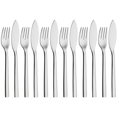 WMF Nuova Fischbesteck Set 12 teilig, Fischset für 6 Personen, Fischgabel, Fischmesser, Cromargan Edelstahl poliert, spülmaschinengeeignet