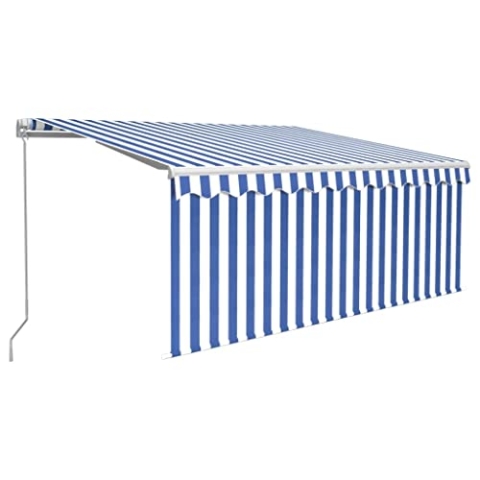 vidaXL Gelenkarmmarkise Einziehbar mit Jalousie Markise Sonnenmarkise Balkonmarkise Sonnenschutz Sichtschutz Garten Terrasse Balkon 3x2,5m Blau Weiß