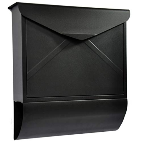 ALSTEN TECH Designer Briefkasten Wandbriefkasten Postkasten mit Zeitungsrolle Zeitungsfach Schwarz Matt RAL 9017