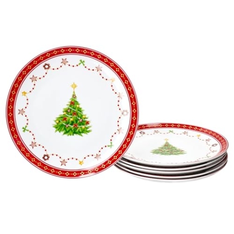 MamboCat Weihnachtstraum 6er Set Gebäckteller Ø26,8cm I große Porzellan-Speiseteller für 6 Personen mit Weihnachtsdekor I Essteller für Kekse & Co I Service für Weihnachten, Advent & Nikolaus