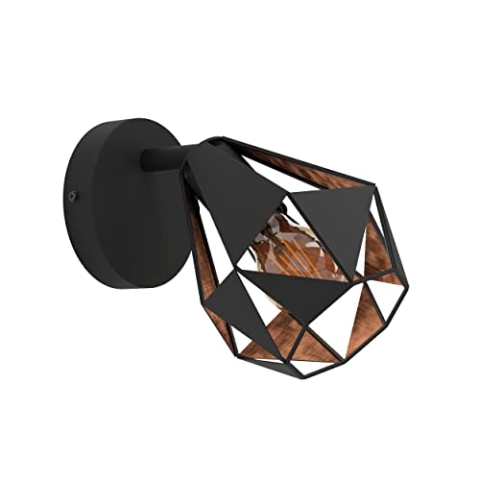 EGLO Wandlampe Carlton 7, Wandleuchte innen, Wandleuchter mit schwenkbarem Spot, Flurlampe aus Metall in Schwarz und Kupfer, Lampe Wand mit E27 Fassung