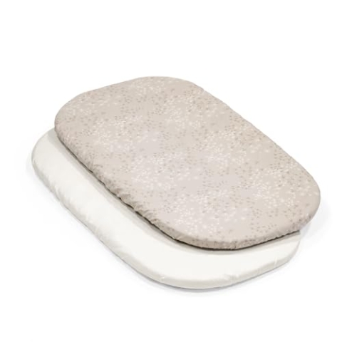 Stokke Snoozi Spannbetttücher - 1 Dandelion Beige & 1 Vanilla Cream - Passend für die ovale Snoozi Matratze - Weiche Bio-Baumwolle - Maschinenwaschbar
