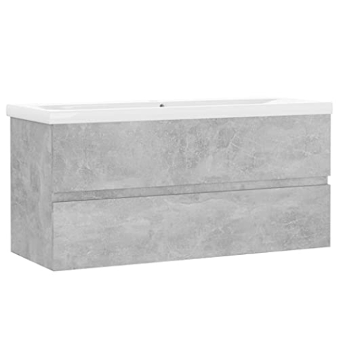 vidaXL Waschbeckenunterschrank mit Einbaubecken Unterschrank Badschrank Waschtisch Badezimmerschrank Hängeschrank Badmöbel Betongrau Holzwerkstoff