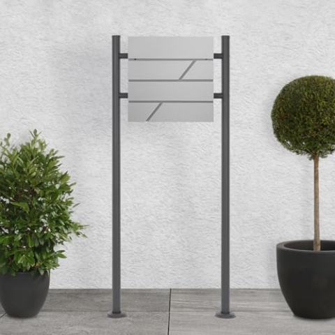 ECD Germany Standbriefkasten mit Zeitungsfach, Design Briefkasten mit Pfosten, Briefkastenanlage, Briefkastenständer Anthrazit Höhe 120cm, Postkasten Hellgrau 37x11x37cm, Edelstahl pulverbeschichtet