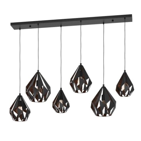 EGLO Hängelampe Carlton 1, Esstisch Pendelleuchte 6-flammig, Esszimmerlampe aus Metall in Schwarz und Kupfer, Hängeleuchte mit E27 Fassung