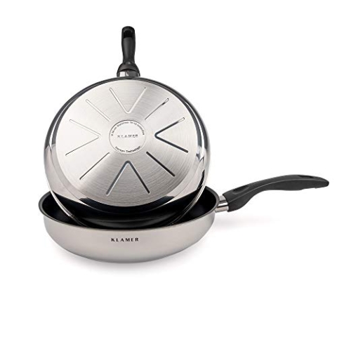 KLAMER Bratpfanne 28 cm, hochwertige Profi Edelstahlpfanne, Induktionspfanne mit Antihaftbeschichtung & hohem Rand, backofenfest & spülmaschinengeeignet