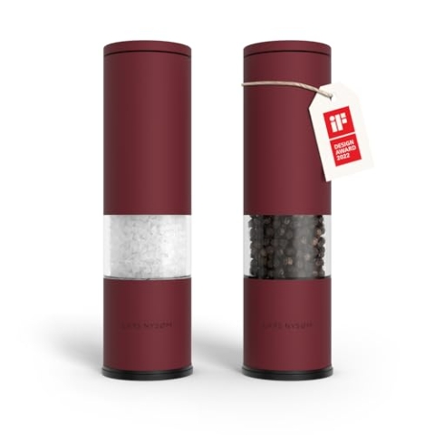 LARS NYSØM Salz und Pfeffer Mühle 2er Set Manuell mit einstellbarem Keramik-Mahlwerk von grob bis fein I Design Gewürzmühlenset (2 Stück) (Berry Red)