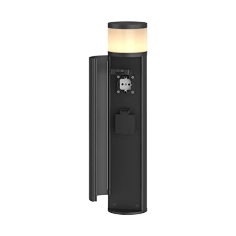 Lucande Wegeleuchte mit 2 Steckdosen, Außenleuchte Sockelleuchte 47,8 cm Gartenlampe IP44 Outdoor Steh Lampe 1x G9 ohne Leuchtmittel Stromsäule