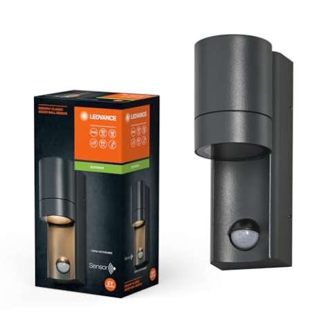 LEDVANCE ENDURA CLASSIC ISIDOR W S Außenleuchte, Wandleuchte, GU10, dunkelgrau, Aluminium, einfache Installation, indirekte Beleuchtung, IP65 Schutzklasse, Tageslichtsensor, Bewegungsmelder