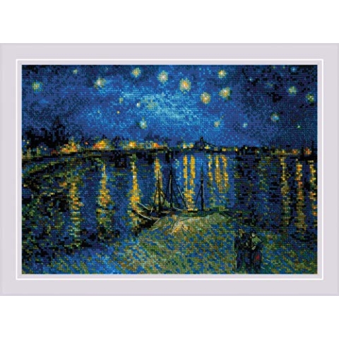 Riolis Kreuzstich Set "Sternennacht über der Rhone nach Van Goghs Gemälde", Zahlmuster, 38x26cm