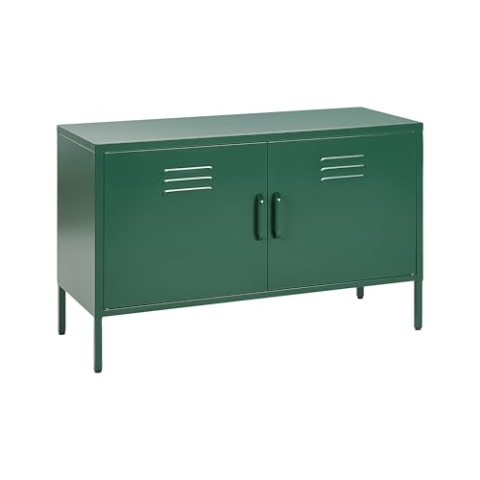 Beliani Sideboard mit 2 Türen 2 Griffen Stahl grün herausnehmbarer Regalboden Uria